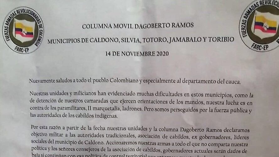 El escrito fue distribuido en los municipios de Caldono, Silvia, Totoró, Jambaló y Toribío . Foto: Cortesía