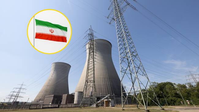 Referencia de programa nuclear y bandera de Irán. Foto: fhm y Womg Yu Liang vía Getty Images.