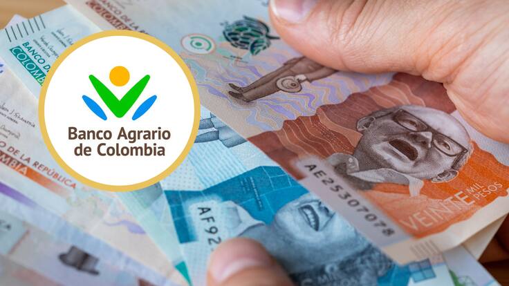 Persona con billetes colombianos. En el círculo, el logo del Banco Agrario (GettyImages / Redes Sociales)