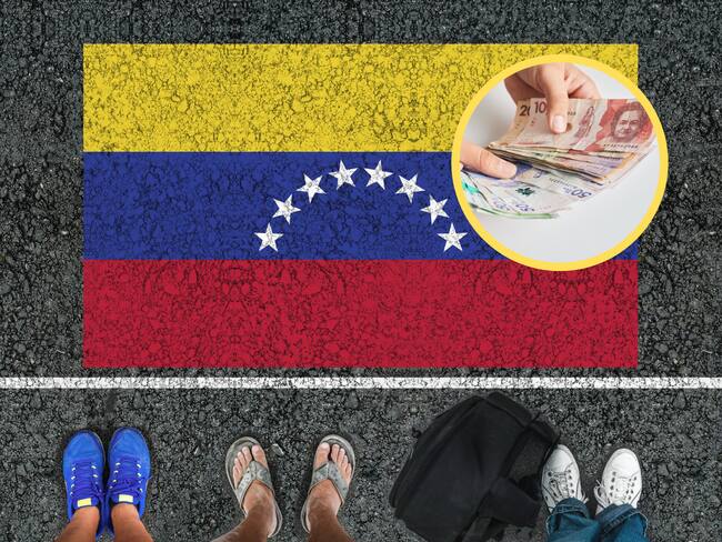 Imagen referencia de migrantes venezolanos. En el círculo, dinero colombiano (GettyImages)
