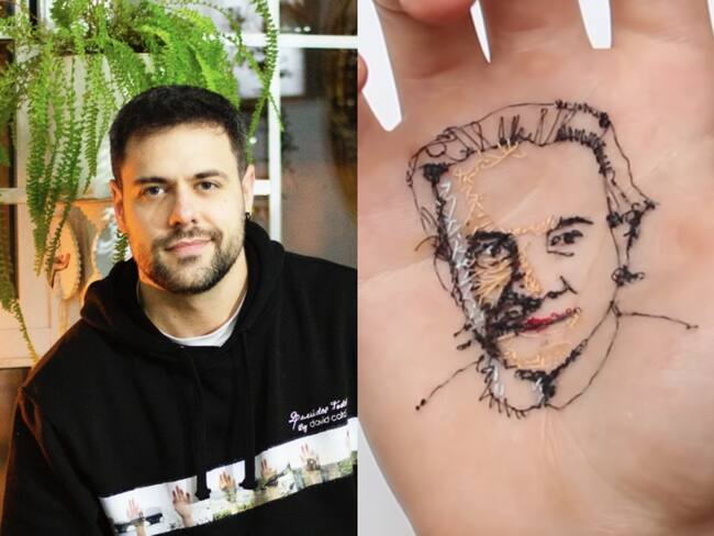 Así es la historia de David Catá, artista que cosiendo la palma de su mano crea retratos de personas