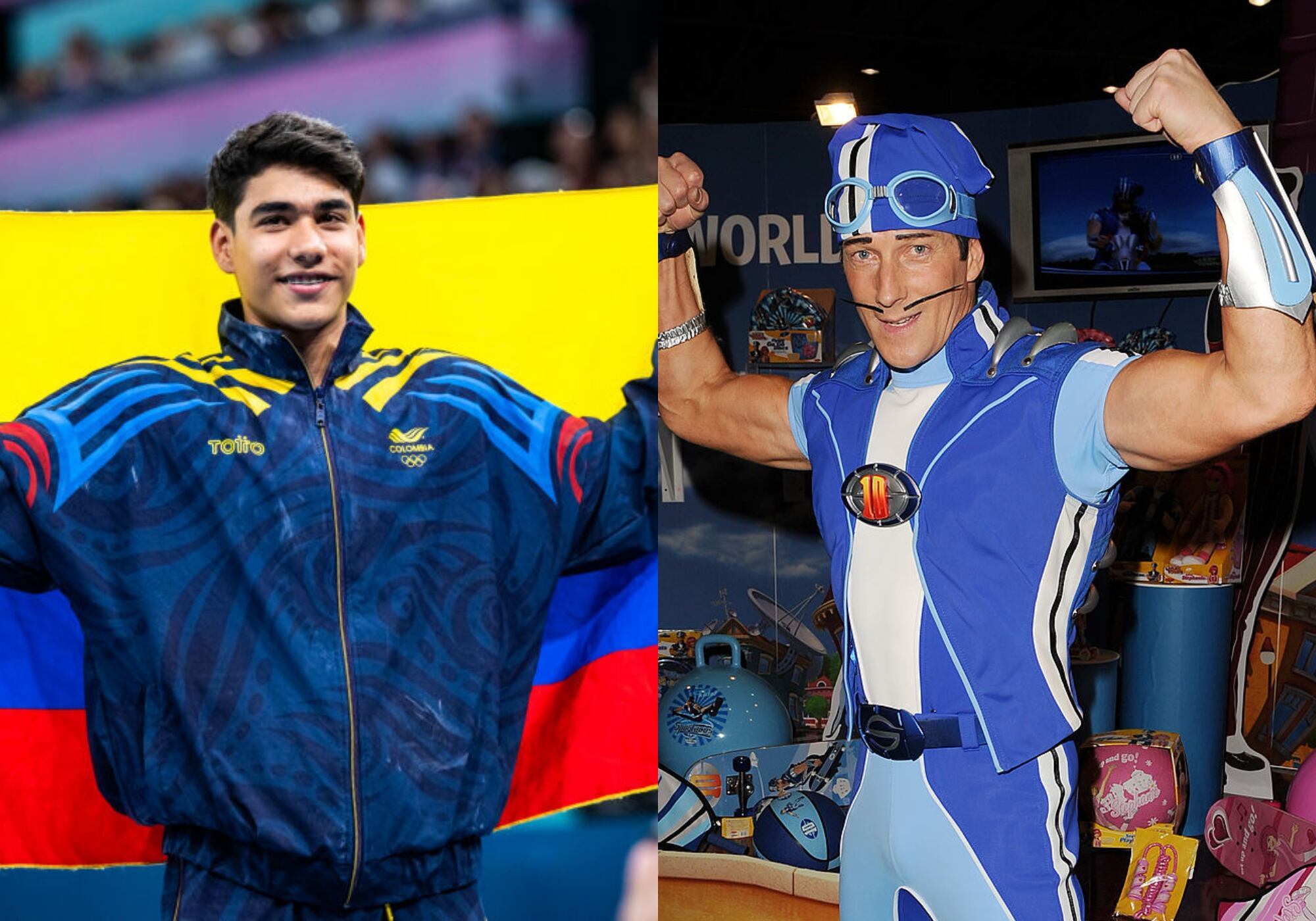 Ángel Barajas y ‘Sportacus’. Foto: Getty Images.