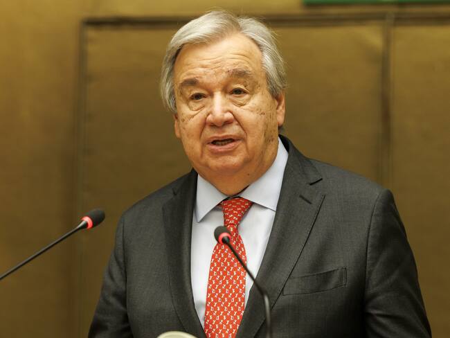 Geneva (Switzerland), 26/02/2024.- UN Secretary-General Antonio Guterres delivers his statement during the High-Level Segment of the 55th session of the Human Rights Council at the European headquarters of the United Nations in Geneva, Switzerland, 26 February 2024. (Suiza, Ginebra) EFE/EPA/SALVATORE DI NOLFI
