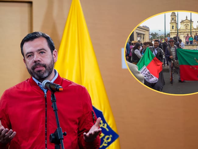 Carlos Galan. Foto: Sebastian Barros/NurPhoto via Getty Images - Indigenas. Foto: Daniel Garzon Herazo/NurPhoto via Getty Images