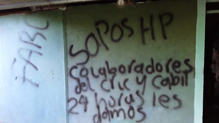 Así fueron pintadas las paredes de la vivienda del dirigente . Foto: Cric