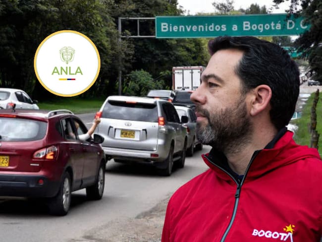 Vía de la Autopista Norte, el logo de la ANLA y el alcalde de Bogotá, Carlos Fernando Galán (Fotos vía Getty Images y ANLA)