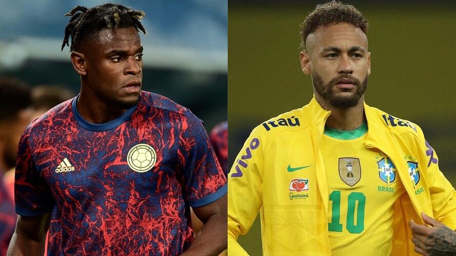 Delantero de Colombia Duván Zapata y atacante de Brasil Neymar Jr. Foto: Rogerio Florentino/Getty Images - Buda Mendes/Getty Images