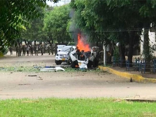 Carro bomba que explotó en la Brigada 30 en Cúcuta. Foto: Cortesía