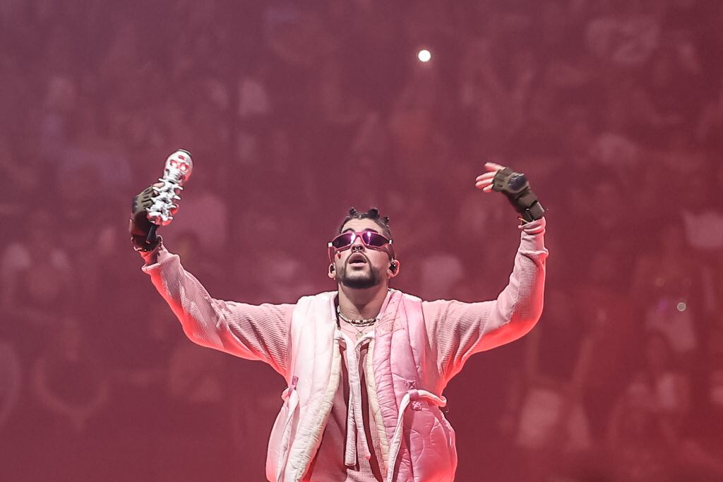 MIAMI, FLORIDA - APRIL 01:  Bad Bunny performs during his El Último Tour Del Mundo at FTX Arena on April 01, 2022 in Miami, Florida. (Photo by John Parra/WireImage)