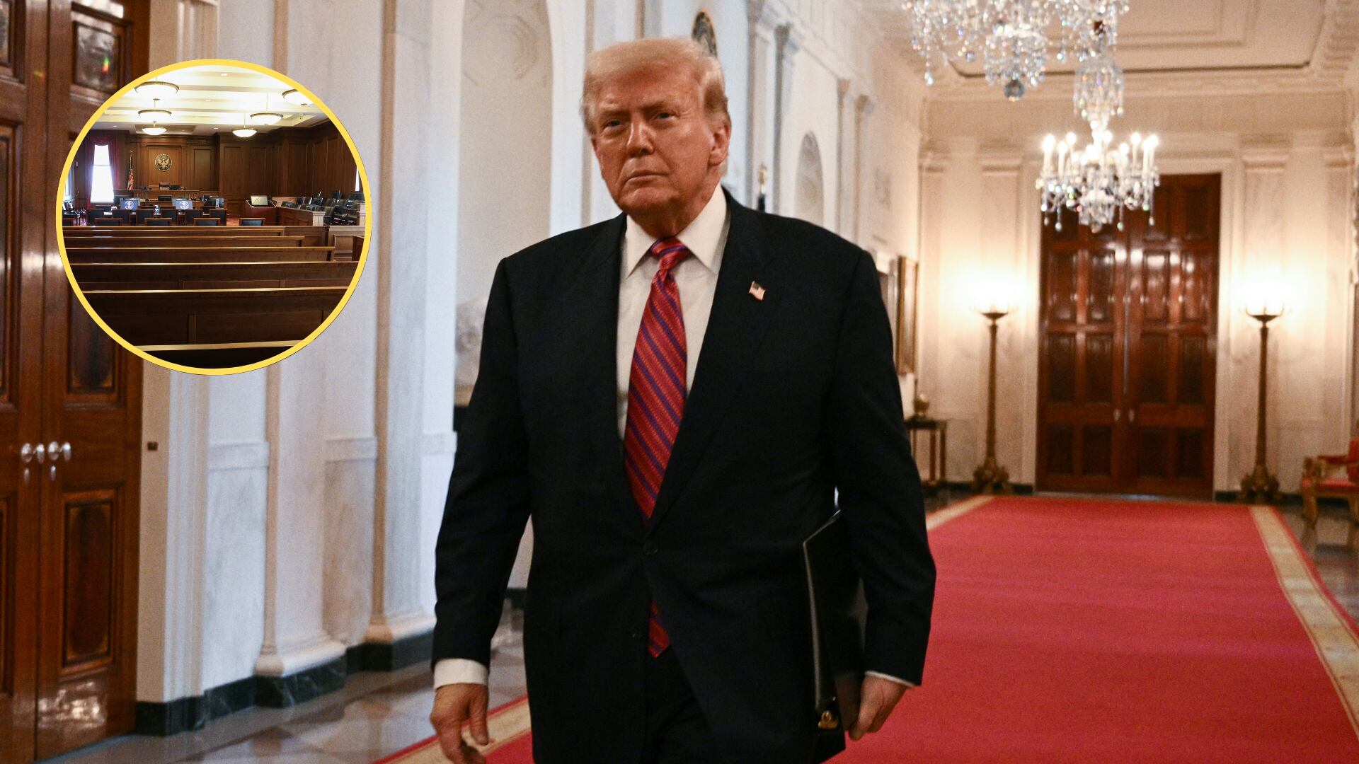 Donald Trump. Foto: BRENDAN SMIALOWSKI/AFP via Getty Images - Juicio. Foto:  JEFFERSON SIEGEL/POOL/AFP via Getty Images.