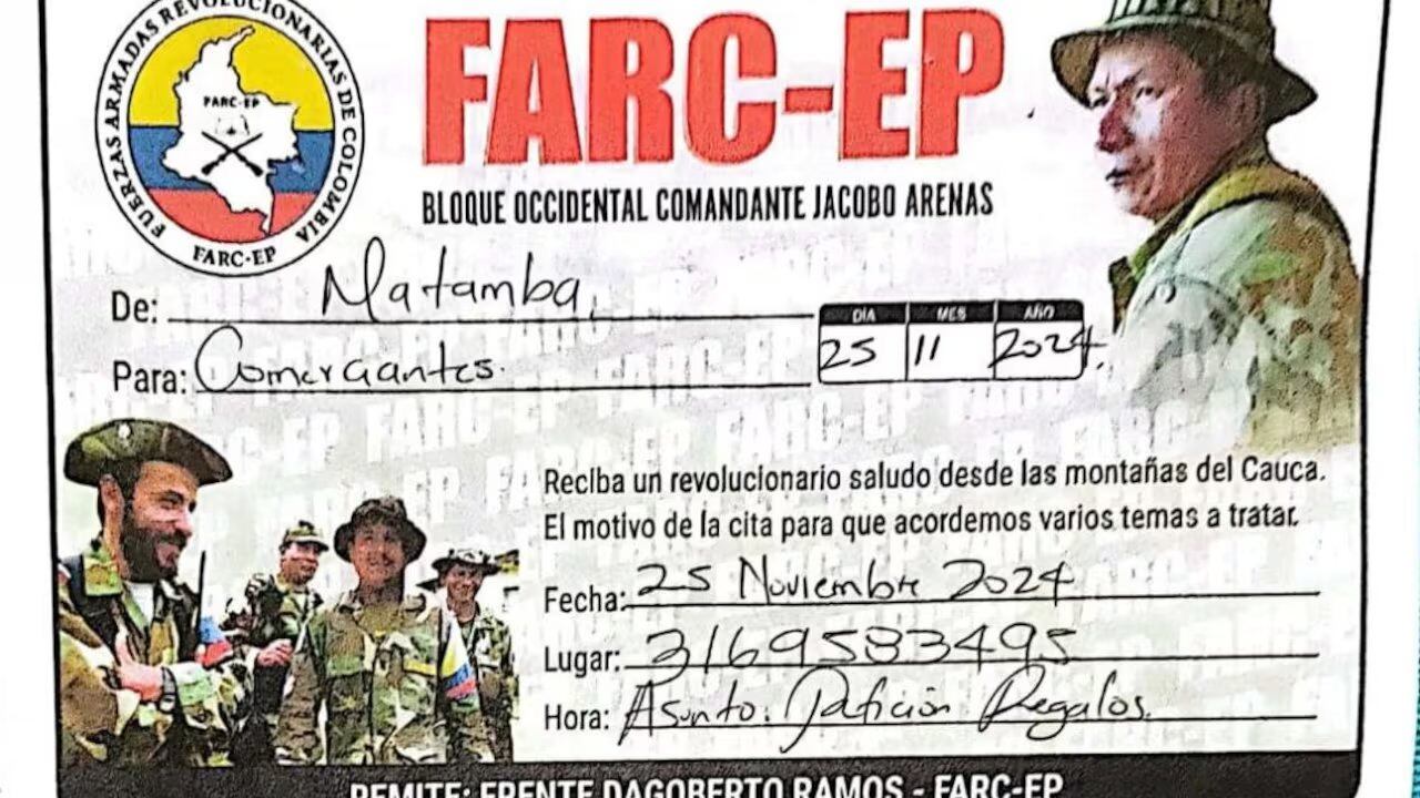 Los volantes están firmados por alias 'Matamba'. Crédito: Red de Apoyo Cauca.