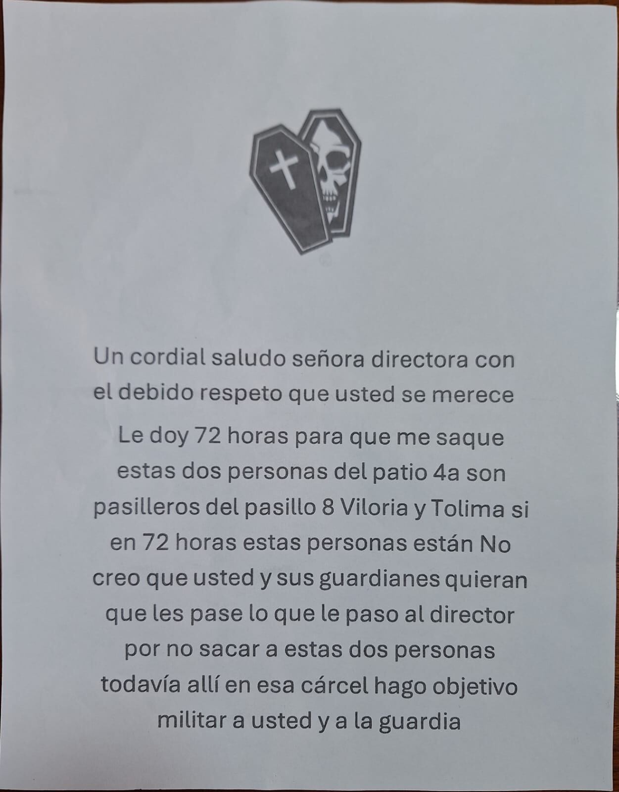 Panfleto contra la directora de la cárcel La Modelo