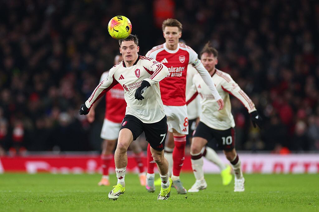 Florian Wirtz y Martin Odegaard durante el Arsenal vs. Liverpool de Premier League 2025-26. FOTO: Marc Atkins/Getty Images