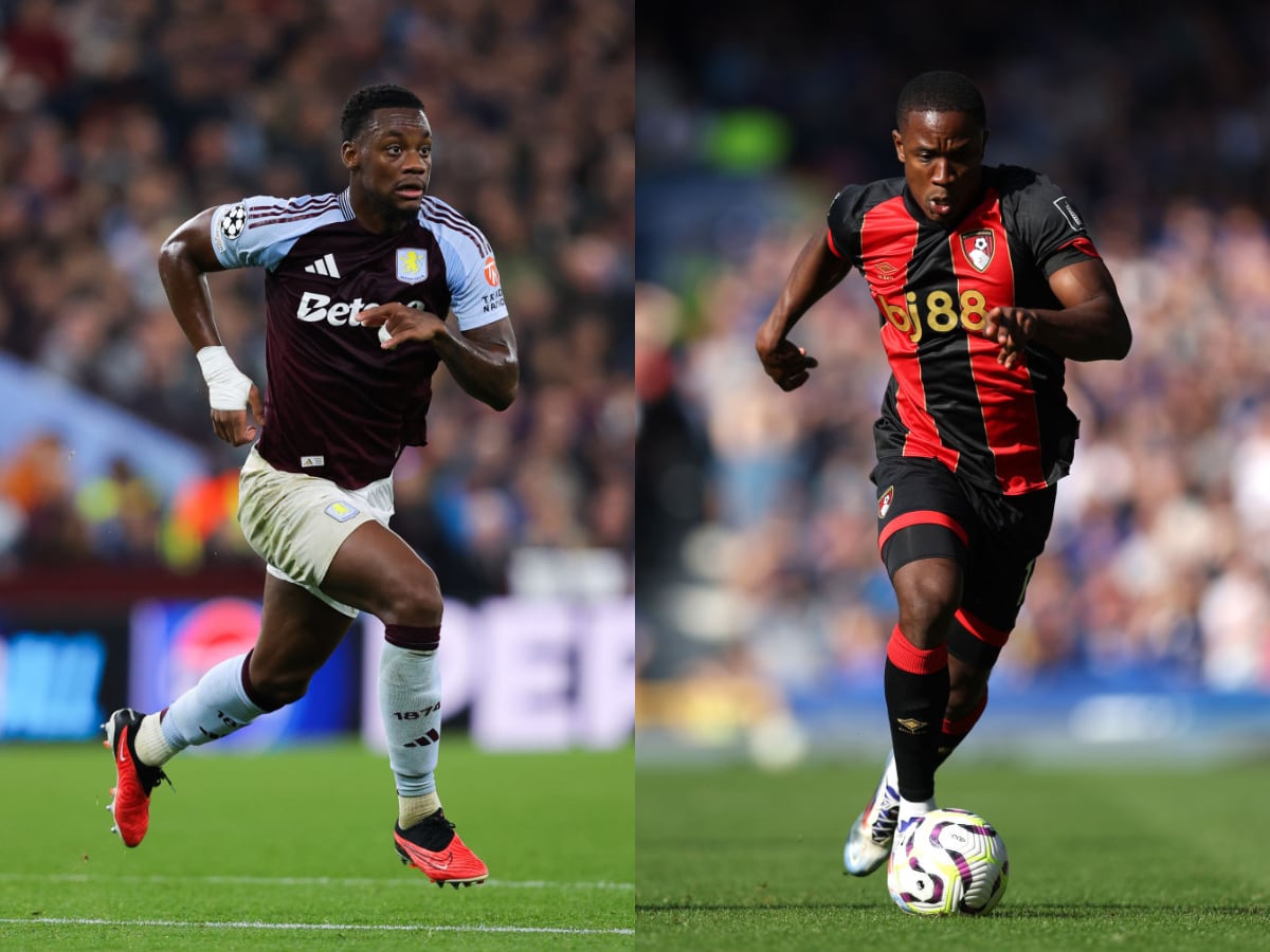 Jhon Durán del Aston Villa (James Gill - Danehouse / Getty Images) y Luis Sinisterra del Bournemouth (George Wood / Getty Images)