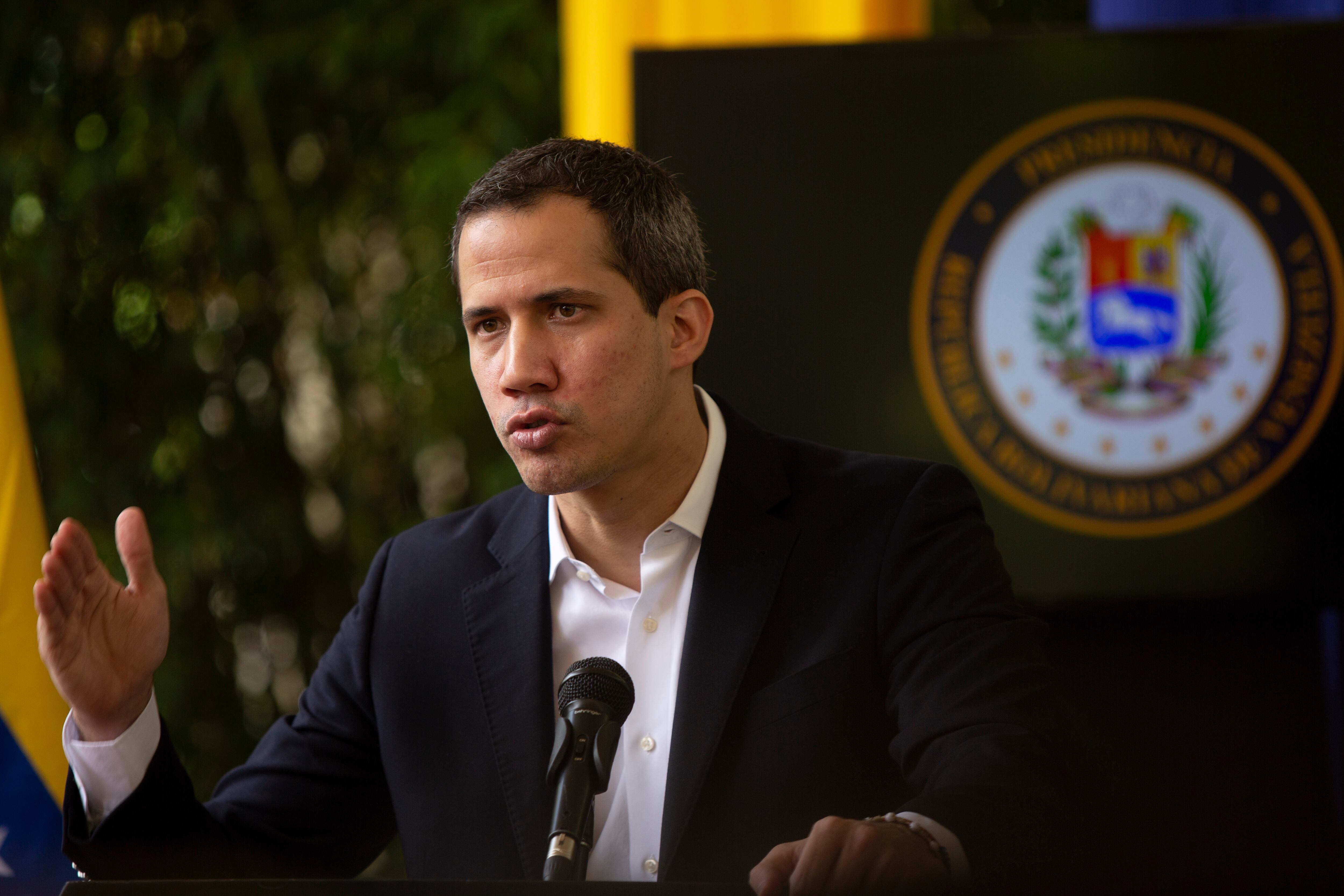 Juan Guaidó, líder de la oposición en Venezuela, habla en una conferencia de prensa. Caracas, 19 de mayo de 2021. (Photo by Pedro Rances Mattey/picture alliance via Getty Images)