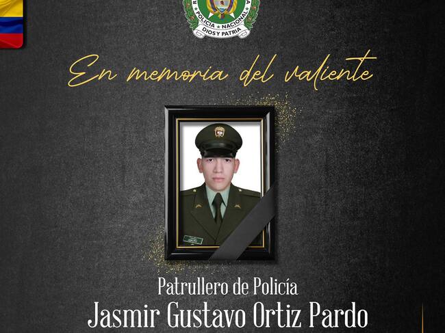 Jasmir Gustavo Ortiz, patrullero de la Policía asesinado en Puerto Tejada, Cauca. Crédito: Policía Nacional.