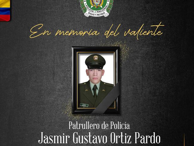 Jasmir Gustavo Ortiz, patrullero de la Policía asesinado en Puerto Tejada, Cauca. Crédito: Policía Nacional.