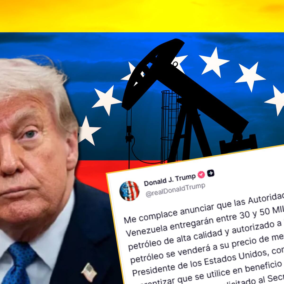 Trump dice que Venezuela entregará entre 30 y 50 millones de barriles de petróleo a EE.UU.