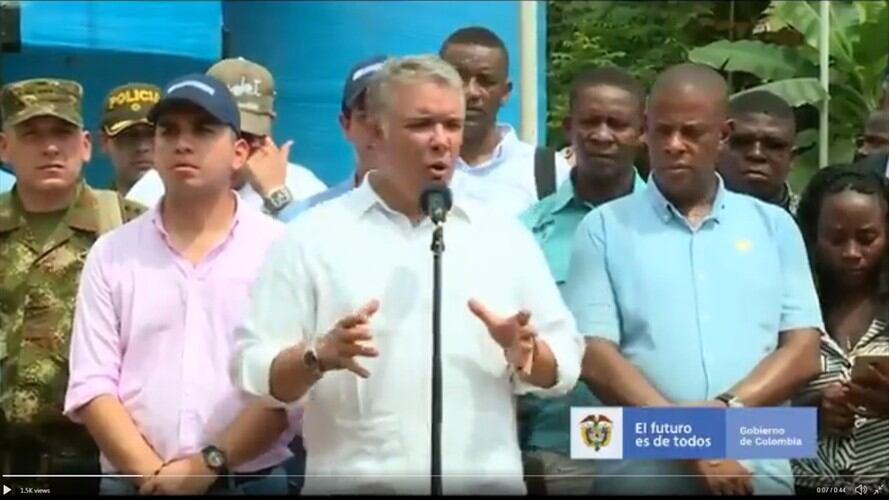 El presidente Iván Duque visitó a la comunidad de Bojayá para conocer sus necesidades y asumir compromisos en distintos frentes. Foto: Presidencia de la República