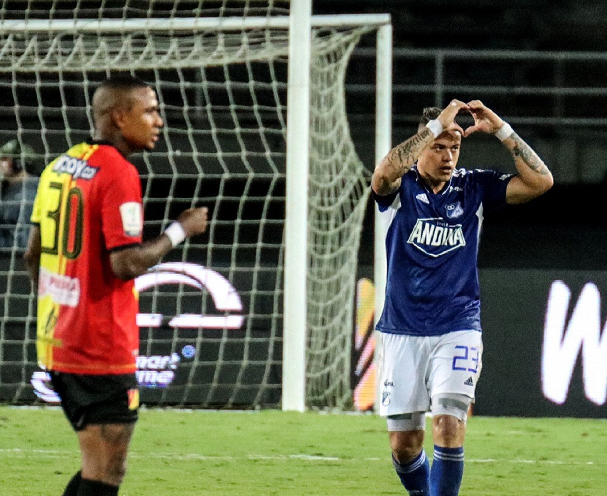 Deportivo Pereira vs. Millonarios. Arley Rodríguez y Leonardo Castro. Foto: Dimayor.
