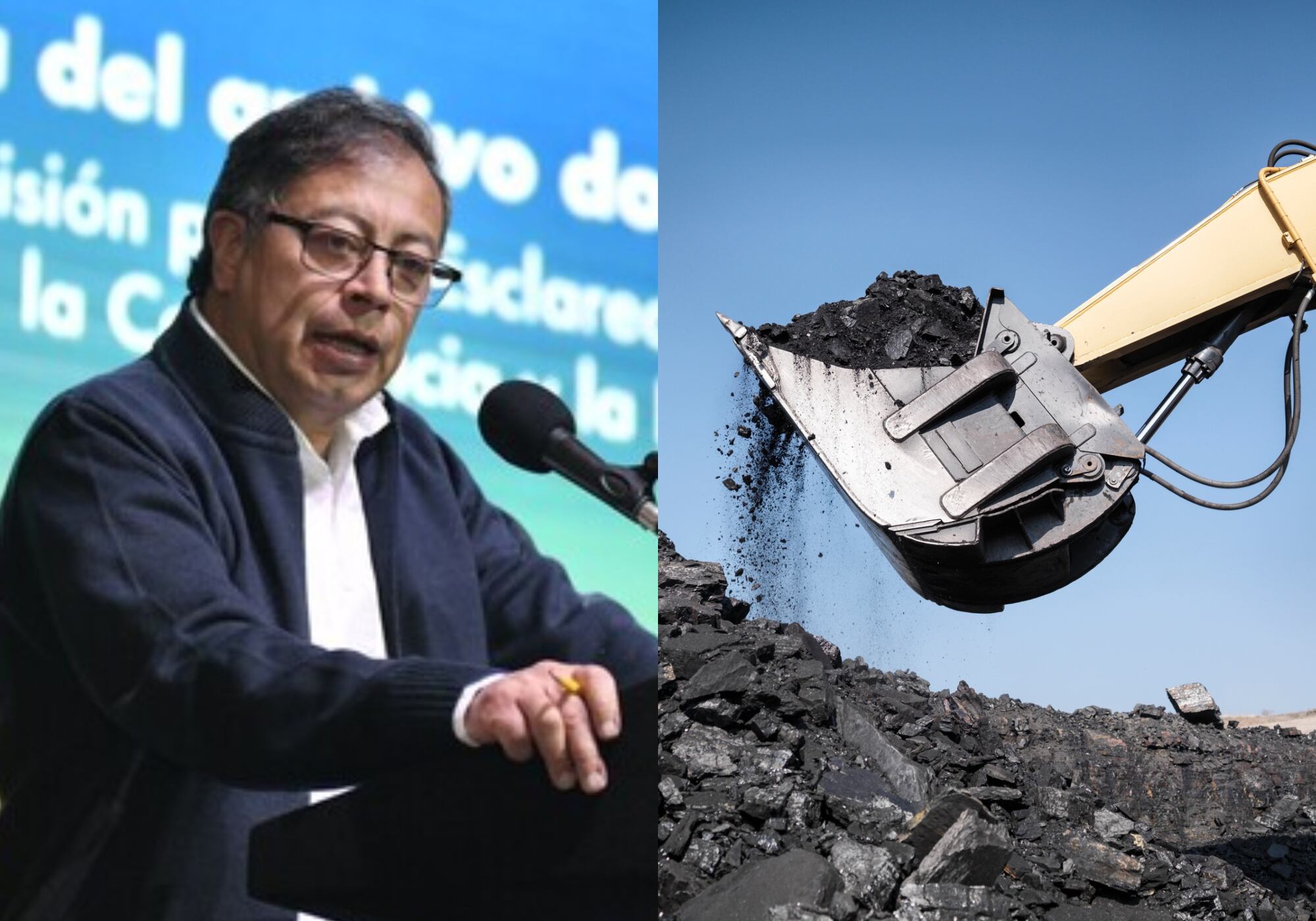 Gustavo Petro y mina de carbón. Foto: (Presidencia de Colombia) / Getty Images