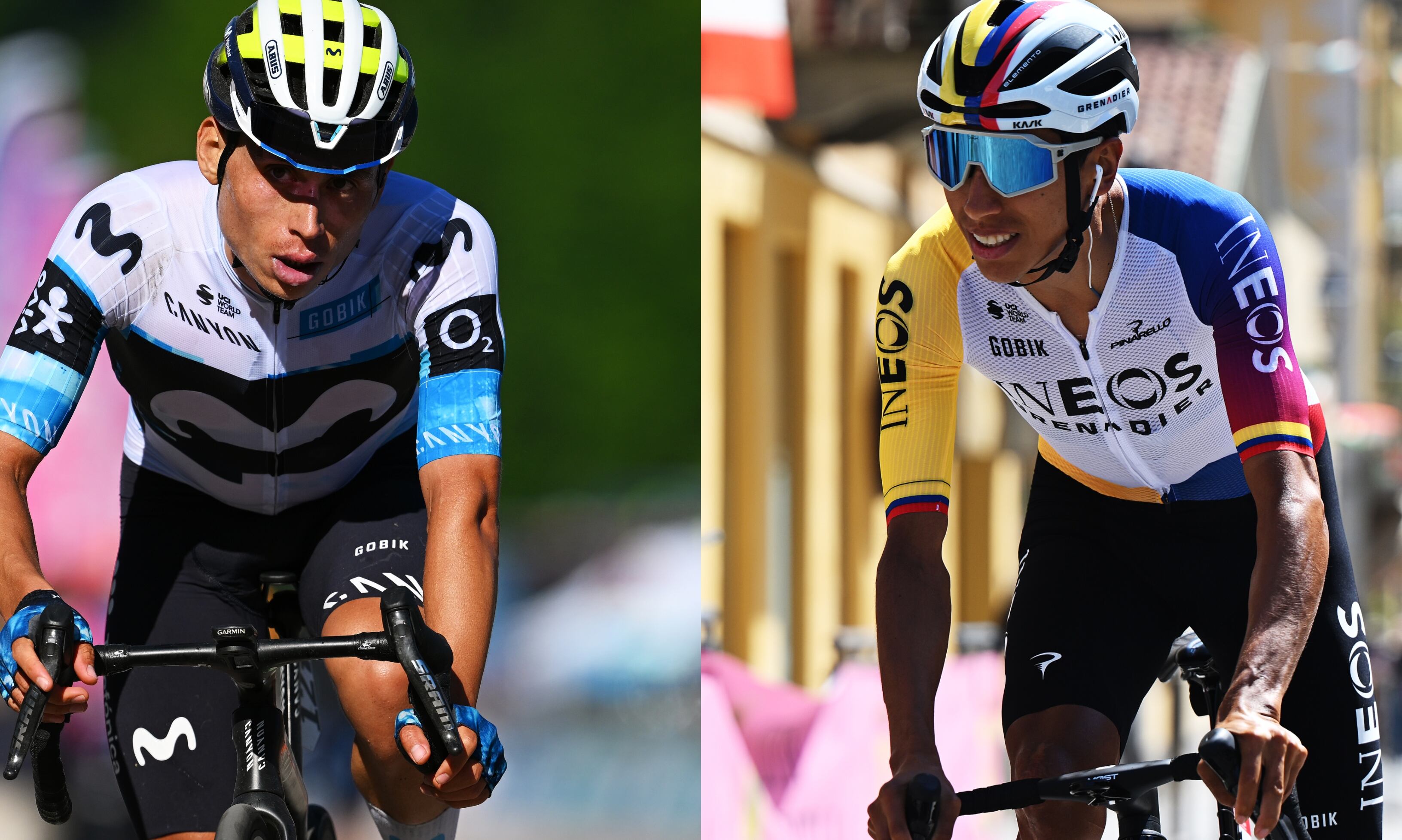 Einer Rubio de Movistar Team. FOTO:  Tim de Waele/Getty Images. // Egan Bernal de INEOS. FOTO: Dario Belingheri/Getty Images