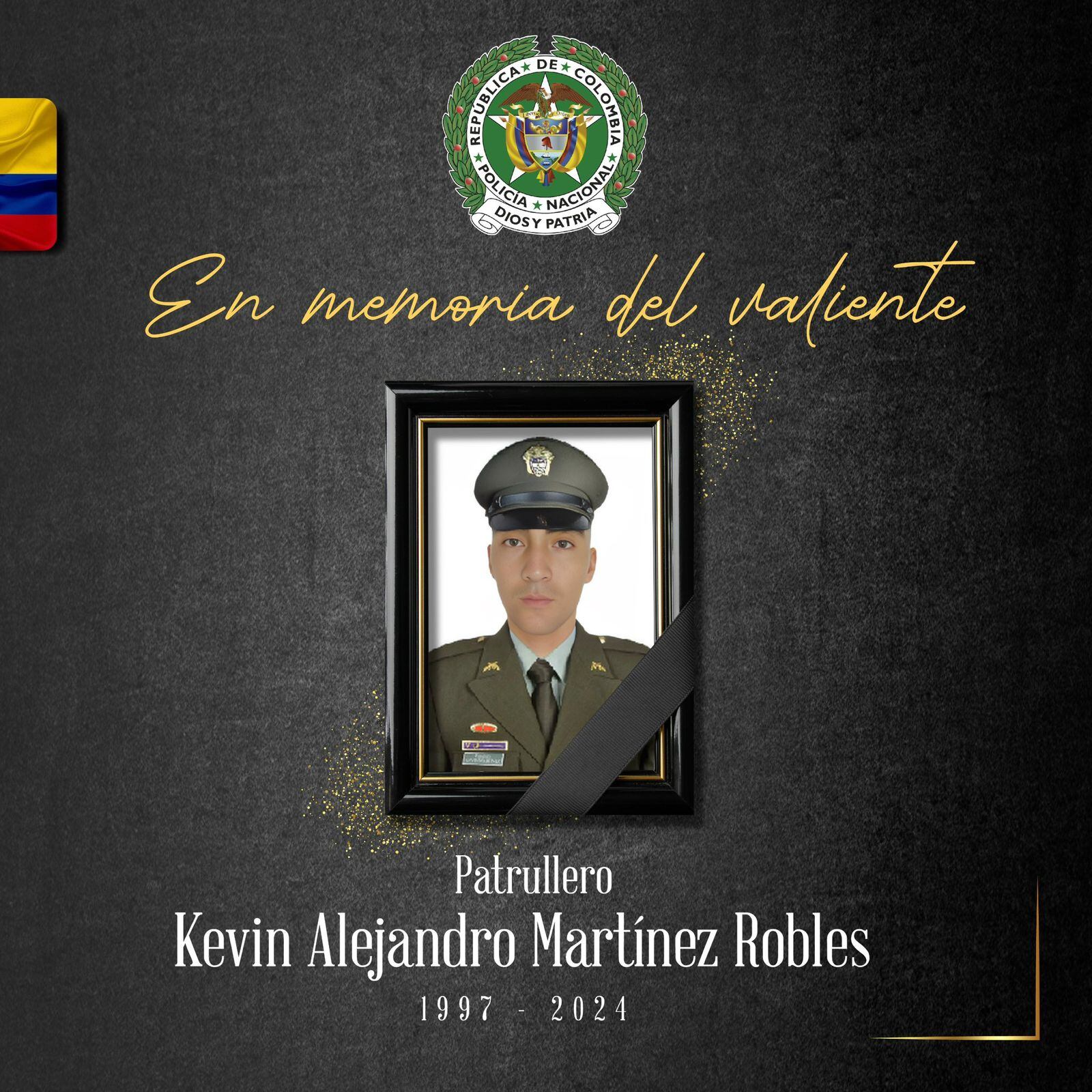 Patrullero de la Policía Kevin Alejandro Martínez Robles. Foto: Policía Nacional.