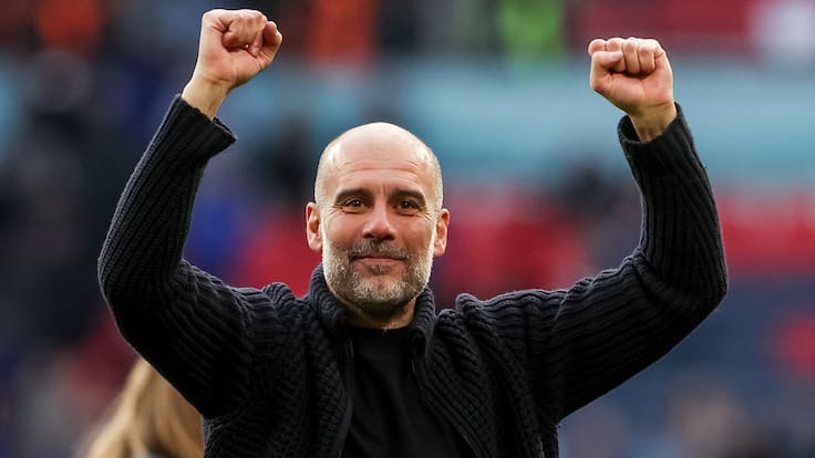 London (United Kingdom), 20/04/2024.- Manchester City&#039;s manager Pep Guardiola celebrates winning the FA Cup semi-final soccer match of Manchester City against Chelsea FC, in London, Britain, 20 April 2024. (Reino Unido, Londres) EFE/EPA/NEIL HALL EDITORIAL USE ONLY. No use with unauthorized audio, video, data, fixture lists, club/league logos, &#039;live&#039; services or NFTs. Online in-match use limited to 120 images, no video emulation. No use in betting, games or single club/league/player publications.