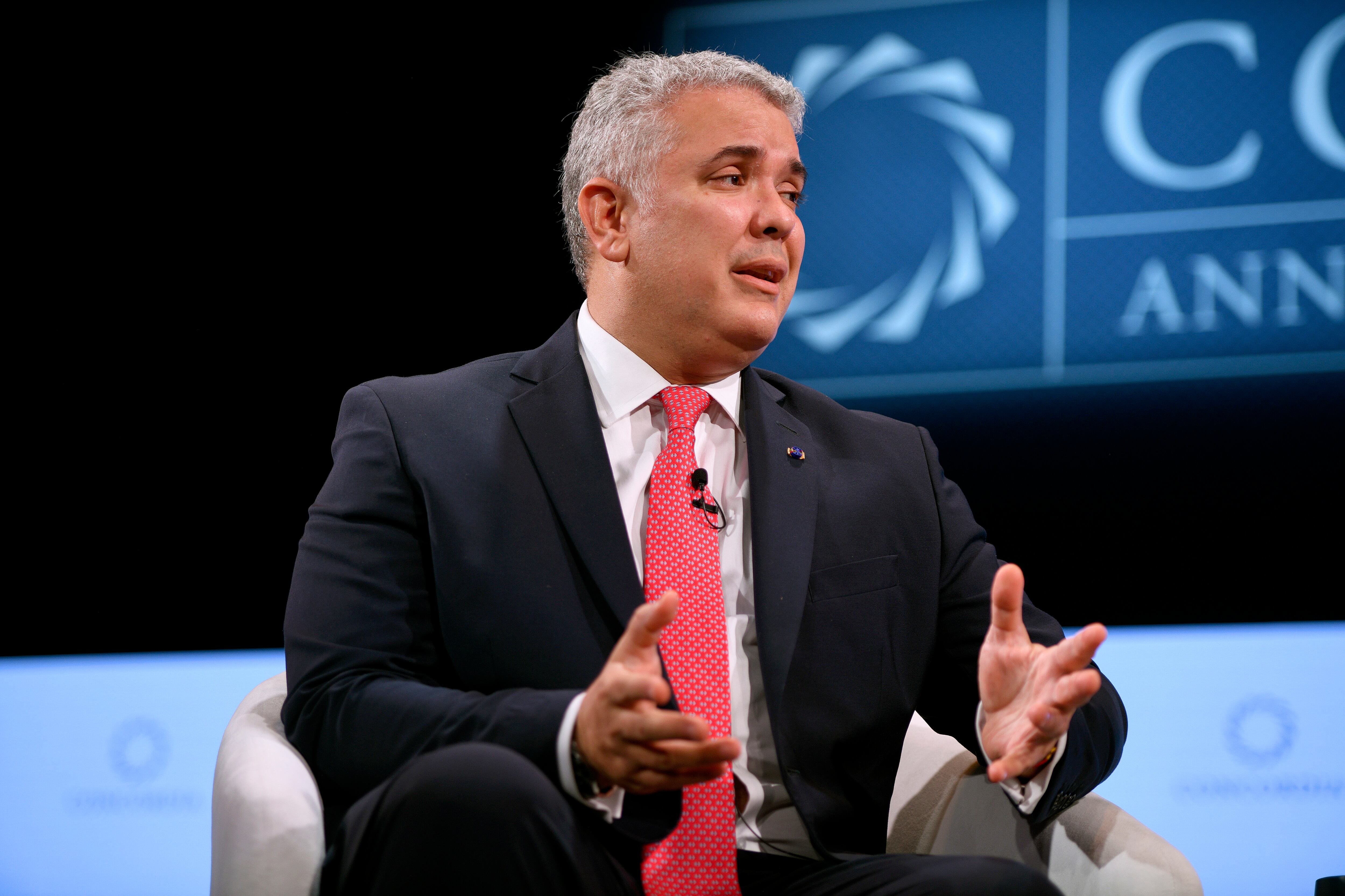 NEW YORK, NEW YORK - SEPTEMBER 21: Iván Duque Márquez, President, Republic of Colombia speaks onstage during the 2021 Concordia Annual Summit - Day 2 at Sheraton New York on September 21, 2021 in New York City. (Photo by Riccardo Savi/Getty Images for Concordia Summit)