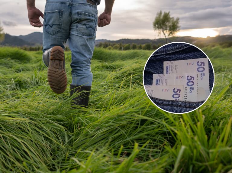Campesino colombiano caminando / Pesos colombianos (Getty Images)