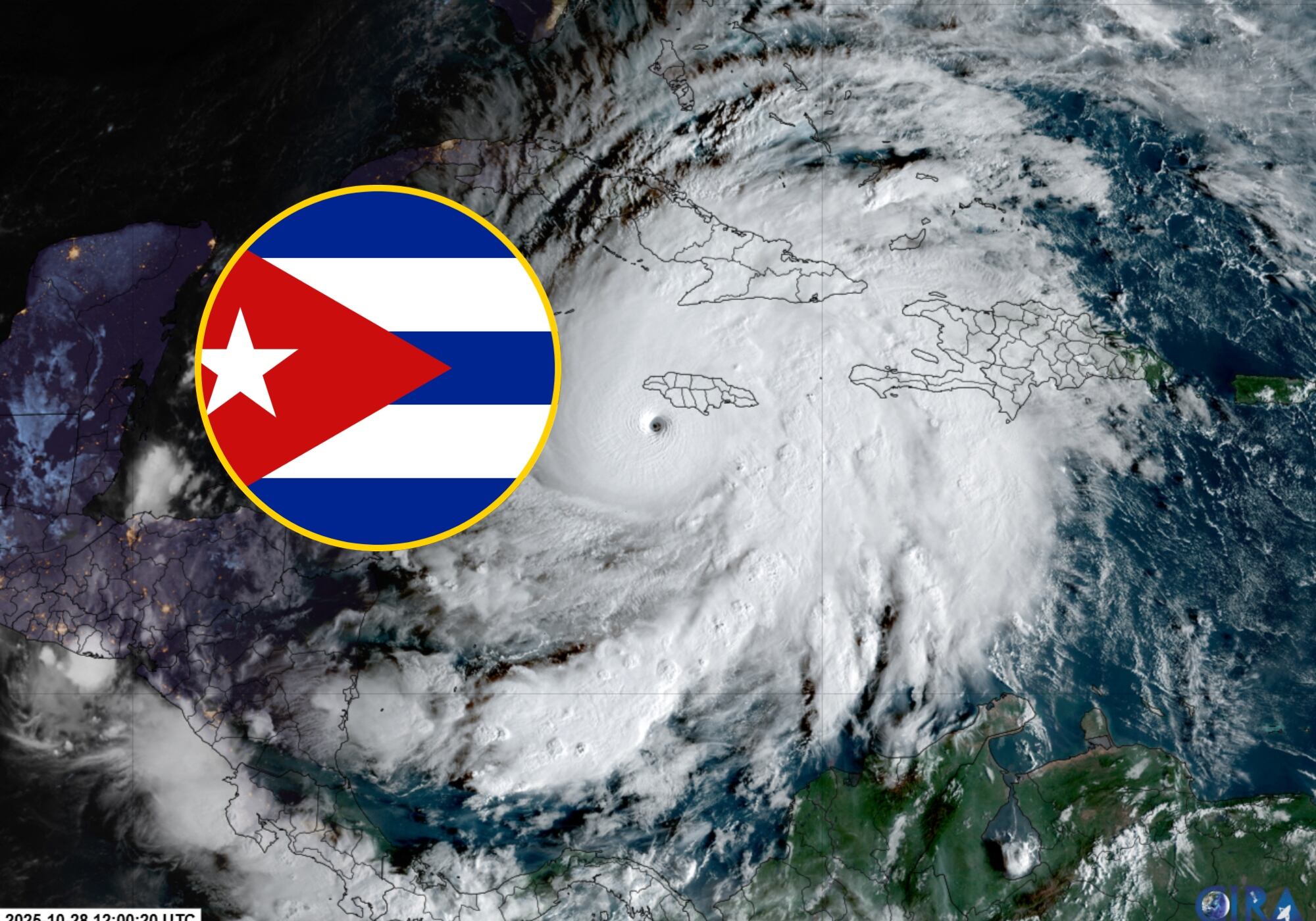 El huracán Melissa, extremadamente peligroso, tocó tierra en la costa del oriente de Cuba. Foto: AFP.