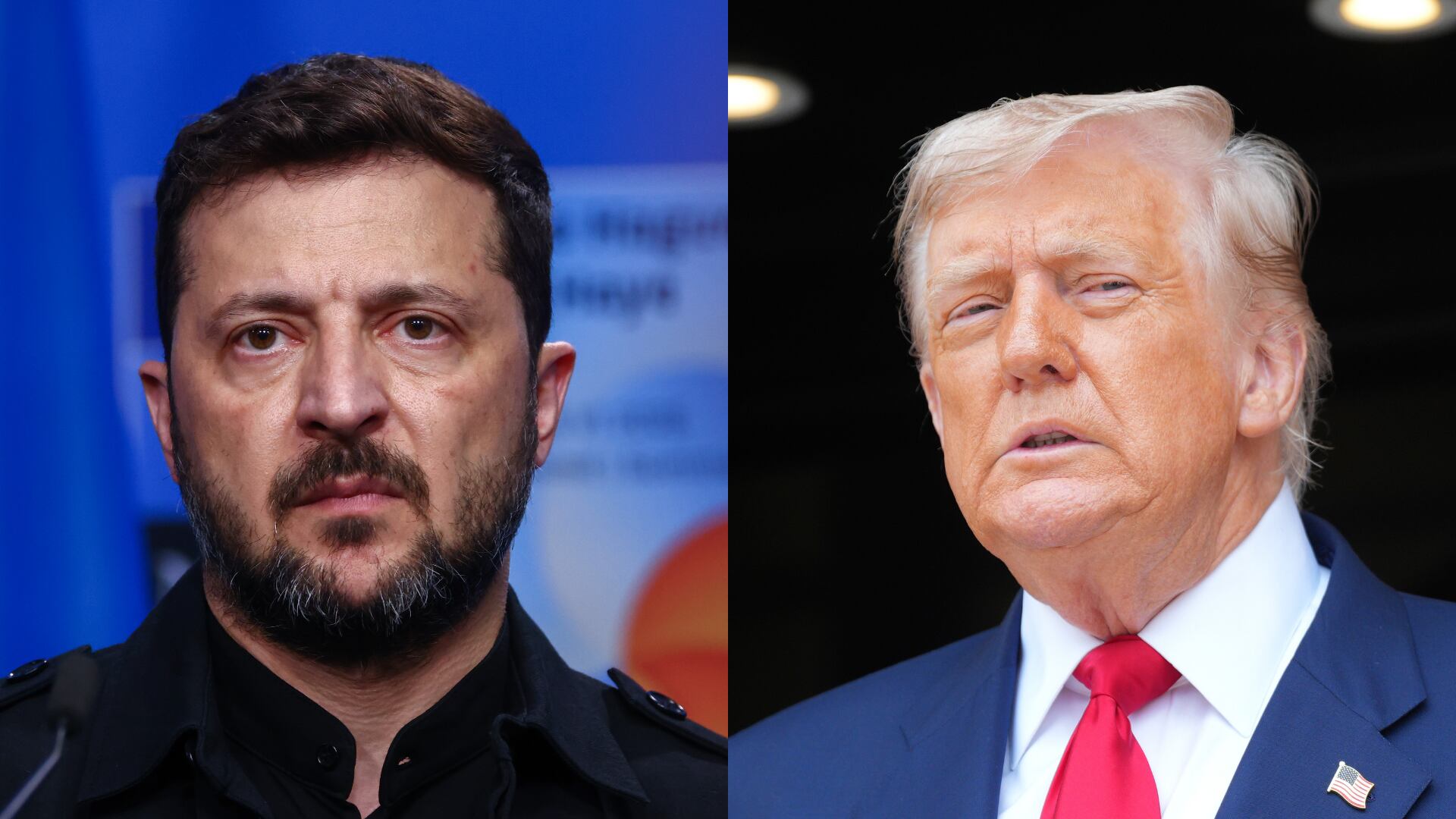 Presidente de Ucrania Volodimir Zelenski y Presidente de Estados Unidos Donald Trump. Foto:  Beata Zawrzel/NurPhoto via Getty Images/Christopher Furlong/Getty Images
