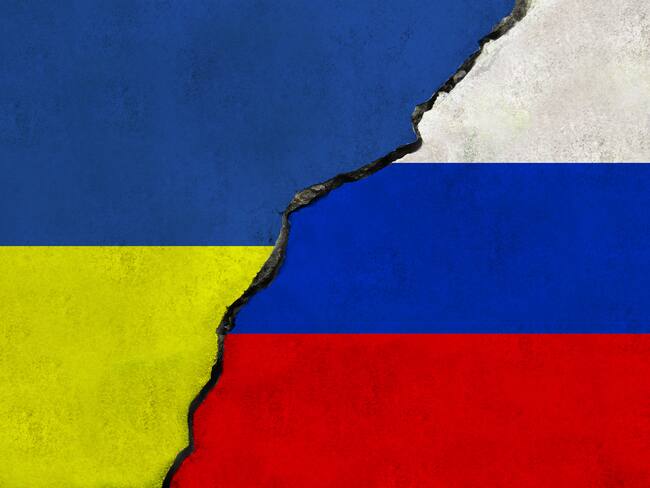 Ukraine and Russia flag together. Ukraine and Russia conflict.