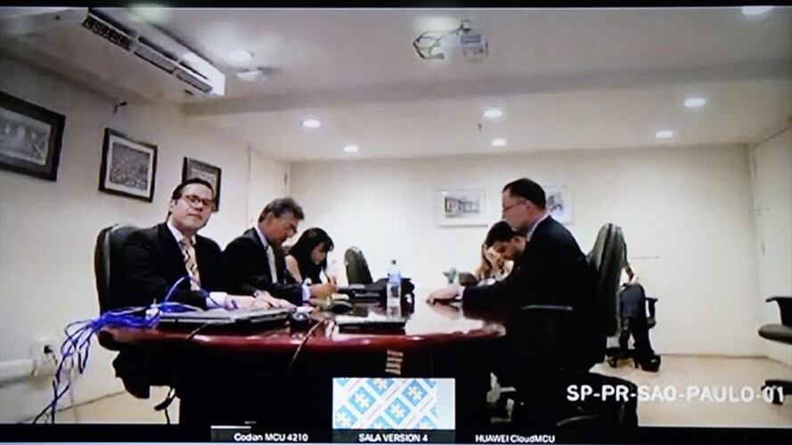 El brasileño Luiz Mameri, participa, vía videoconferencia, en el juicio que se sigue contra José Elías Melo por el caso Odebrecht. Foto: Colprensa