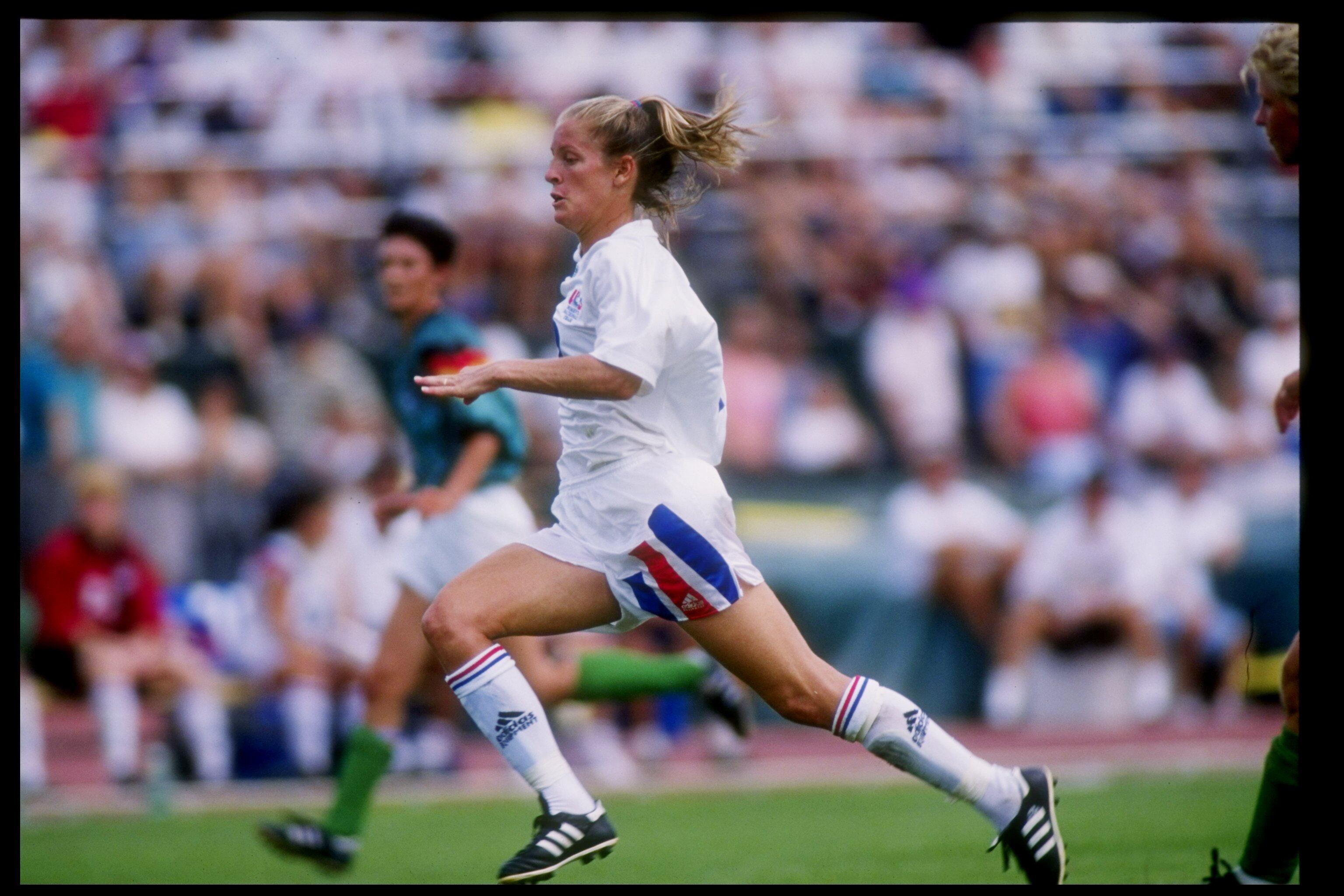 31 Jul 1994:  Carin Gabarra of the USA runs down the field during a game against Germany in Fairfax, Virginia.  The USA won the game 2-1. Mandatory Credit: Doug Pensinger  /Allsport