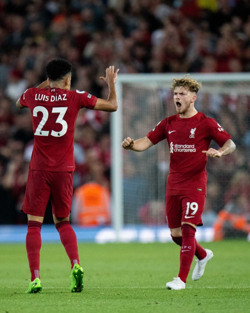 Luis Díaz (izquierda) y Harvey Elliot (derecha) jugadores del Liverpool. Foto: Getty Images.