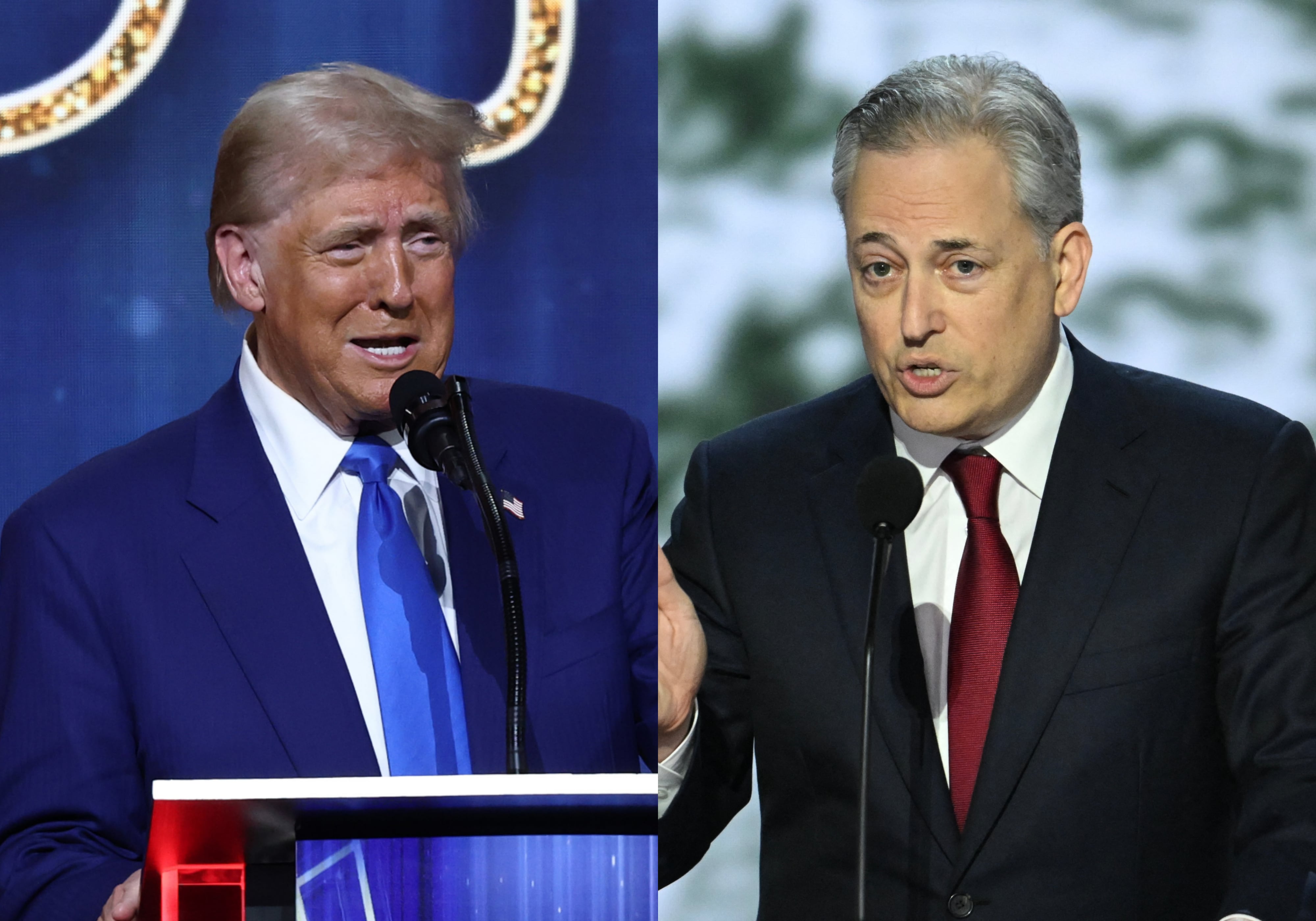 El presidente electo de Estados Unidos, Donald Trump (Michael M. Santiago/Getty Images) y su designado zar de las criptomonedas, David Sacks (Andrew Caballero Reynolds/AFP vía Getty Images)