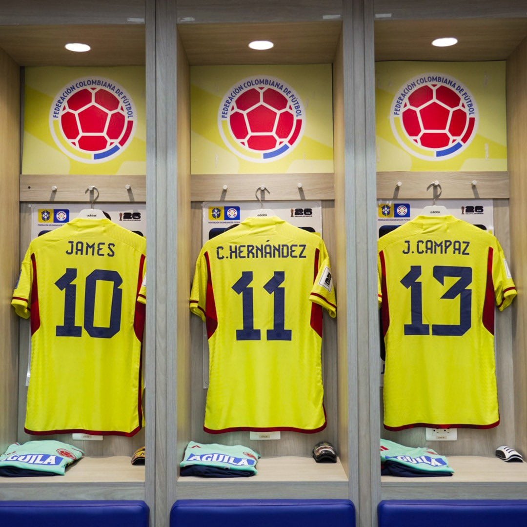 Camerino de la Selección Colombia antes del partido contra Brasil. 16 de noviembre de 2023. Foto: Twitter Selección Colombia.