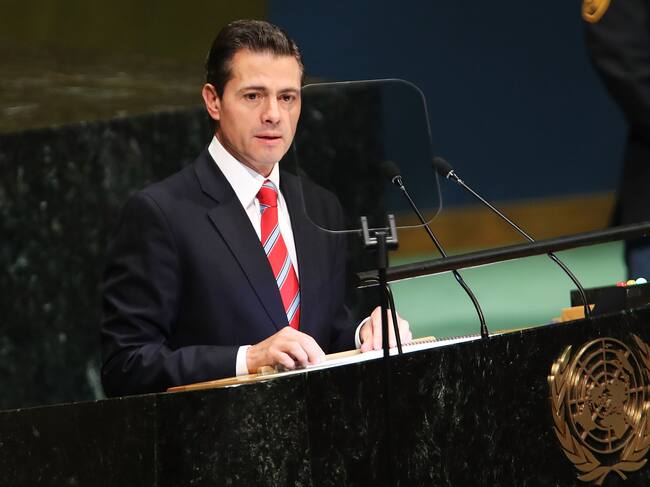 NEW YORK, NY - SEPTEMBER 25: Mexico's President Enrique Pena Nieto addresses the 73rd United Nations (U.N.) General Assembly on September 25, 2018 in New York City. The United Nations General Assembly, or UNGA, is expected to attract 84 heads of state and 44 heads of government in New York City for a week of speeches, talks and high level diplomacy concerning global issues. New York City is under tight security for the annual event with dozens of road closures and thousands of security officers patrolling city streets and waterways. (Photo by Spencer Platt/Getty Images)