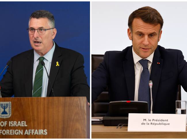 El ministro de Exteriores israelí, Gideon Saar, y el presidente de Francia, Emmanuel Macron. Foto: EFE.