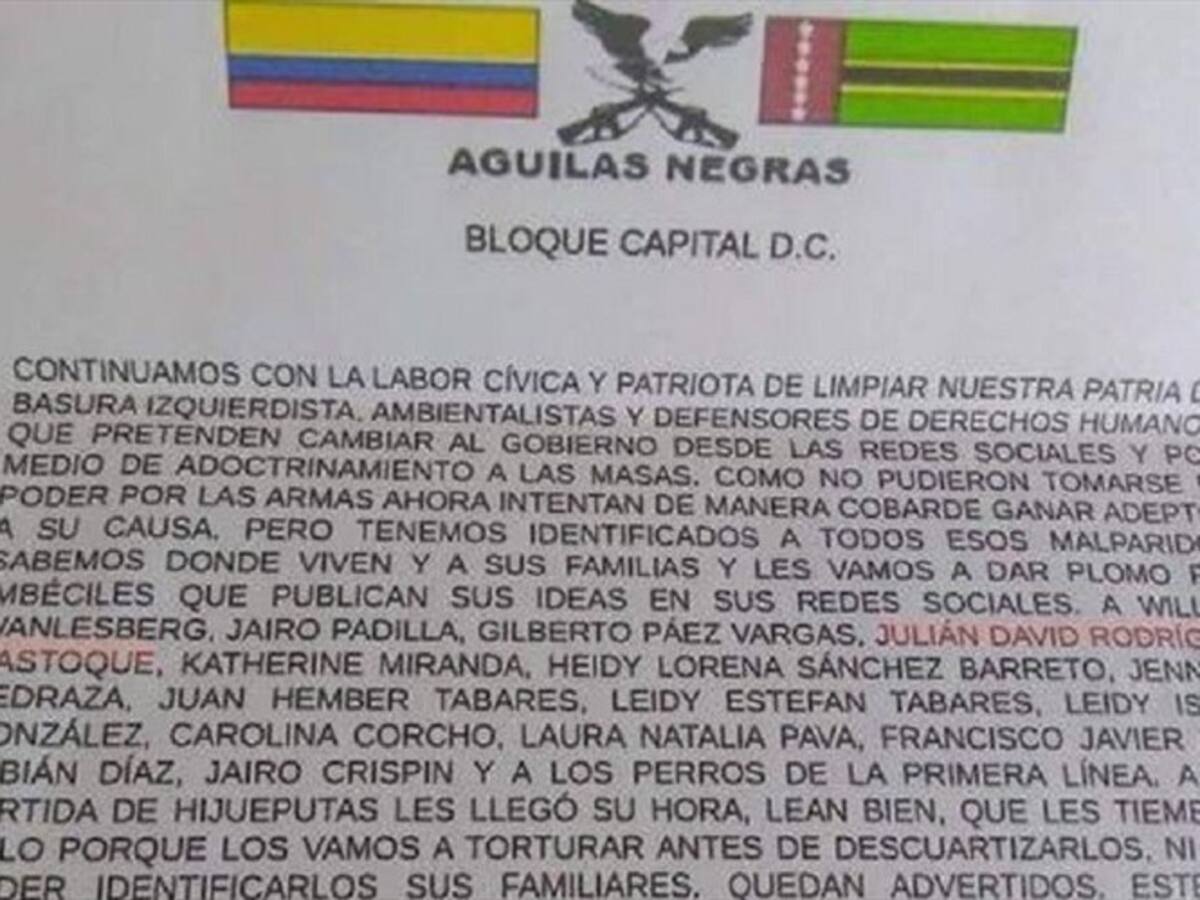 Líderes de oposición denuncian amenazas de las ‘Águilas Negras’