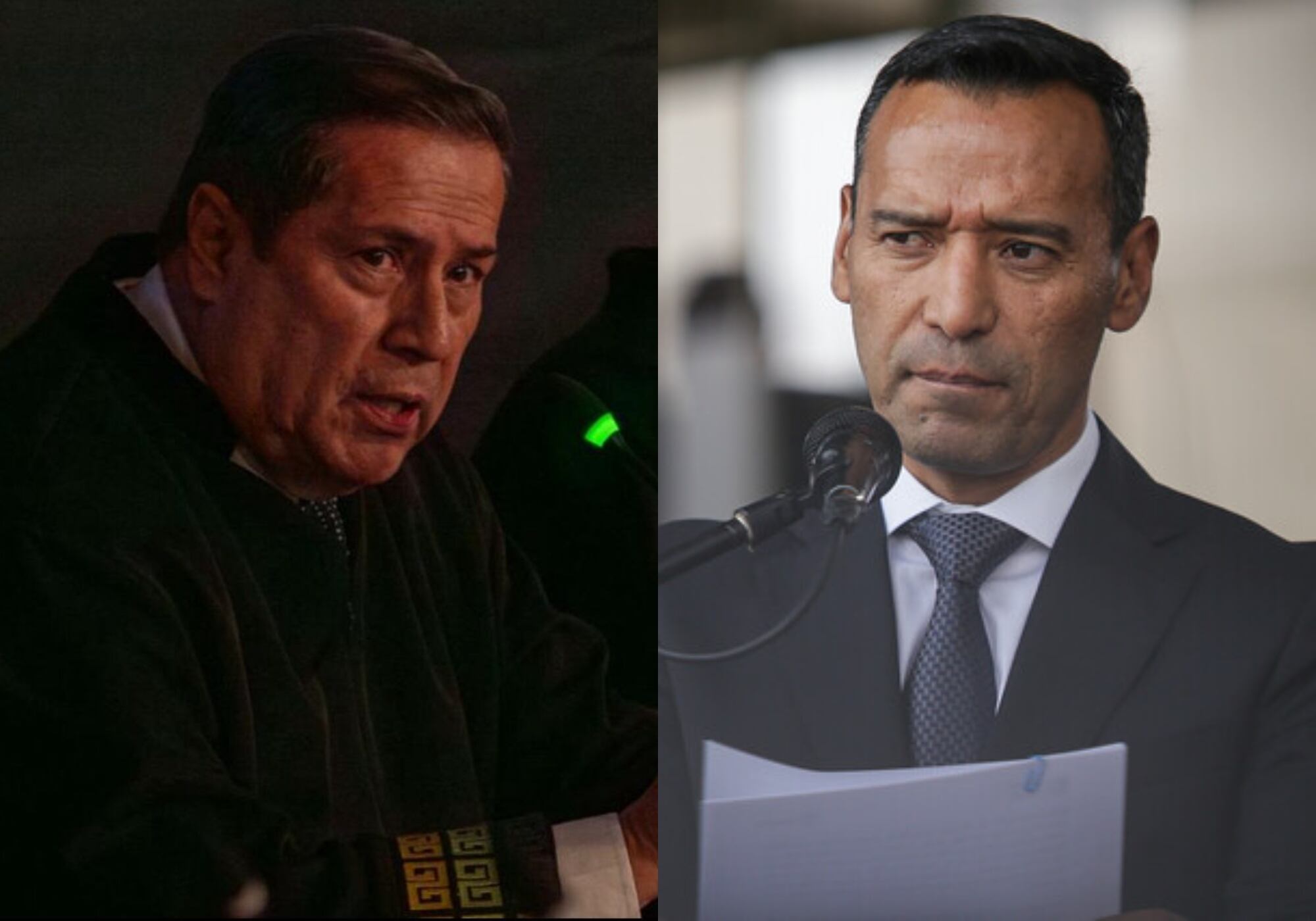 Magistrado Camilo Suárez Aldana y ministro Pedro Sánchez. Fotos: Cortesía JEP / (Colprensa - Cristian Bayona).