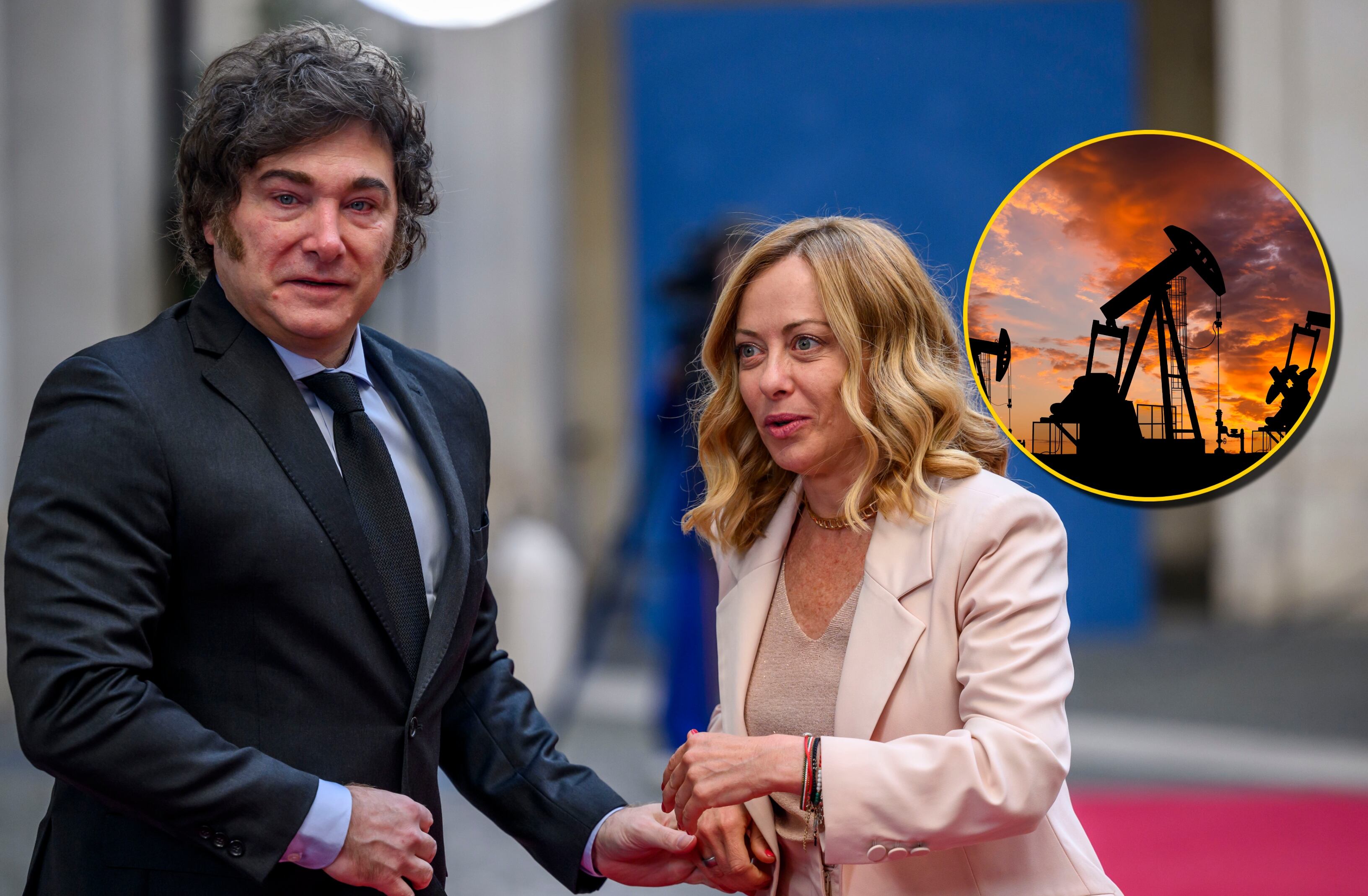 Giorgia Meloni y Javier Milei, referencia de petrolera. Foto:  Antonio Masiello y Anton Petrus vía Getty Images. 