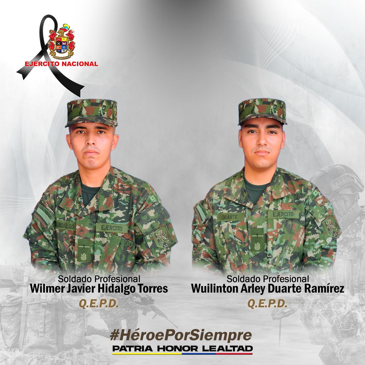 Atentado contra el Ejército deja dos soldados muertos en Antioquia. Foto: Ejército Nacional