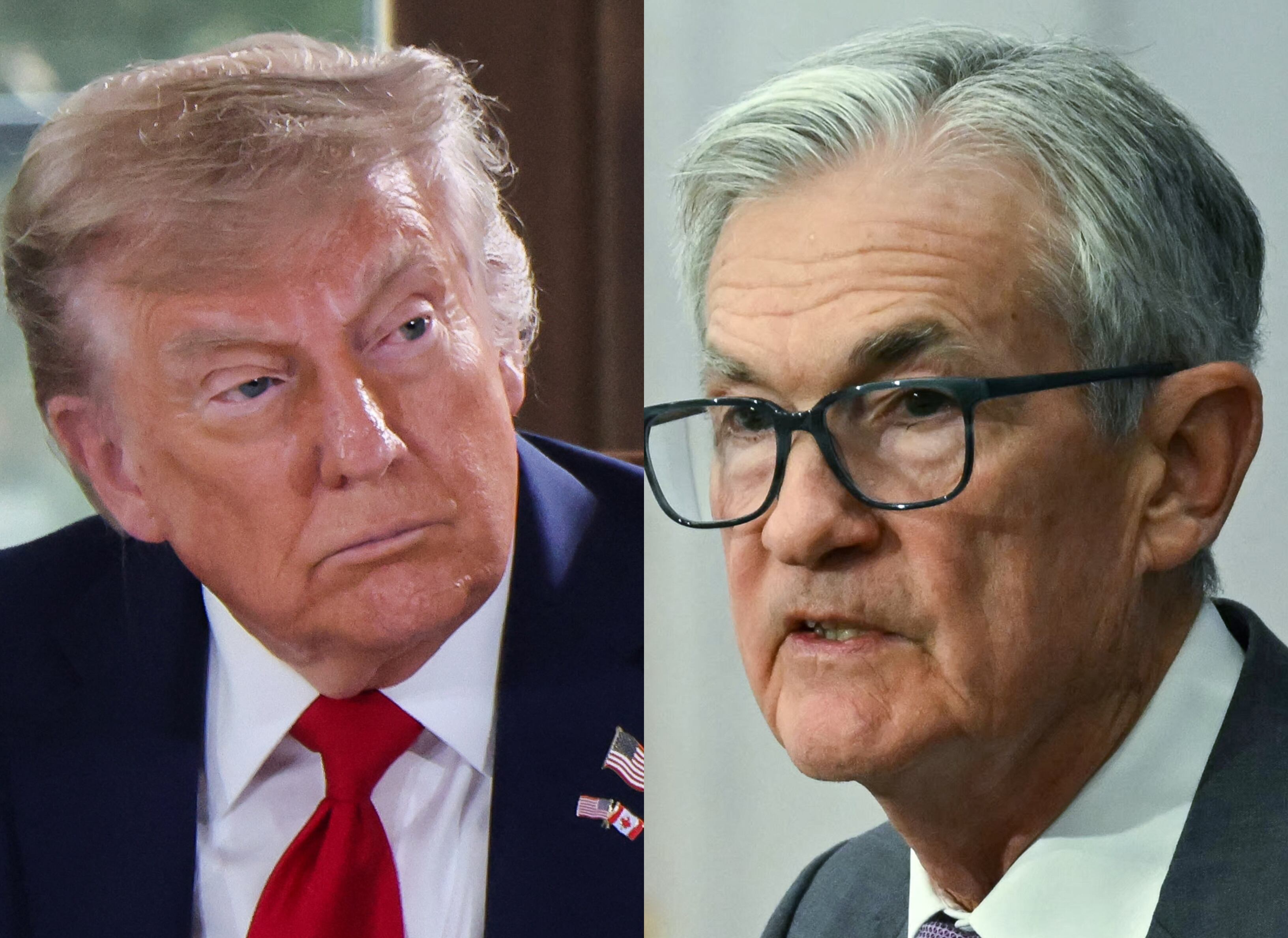 Donald Trump. FOTO: LUDOVIC MARIN/POOL/AFP via Getty Images. // Jerome Powell. FOTO:  ANDREW CABALLERO-REYNOLDS/AFP via Getty Images