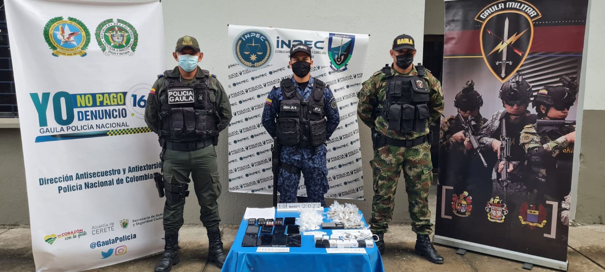 Incautan 13 celulares en uno de los patios de la cárcel Las Mercedes de Montería. Foto: Policía. 