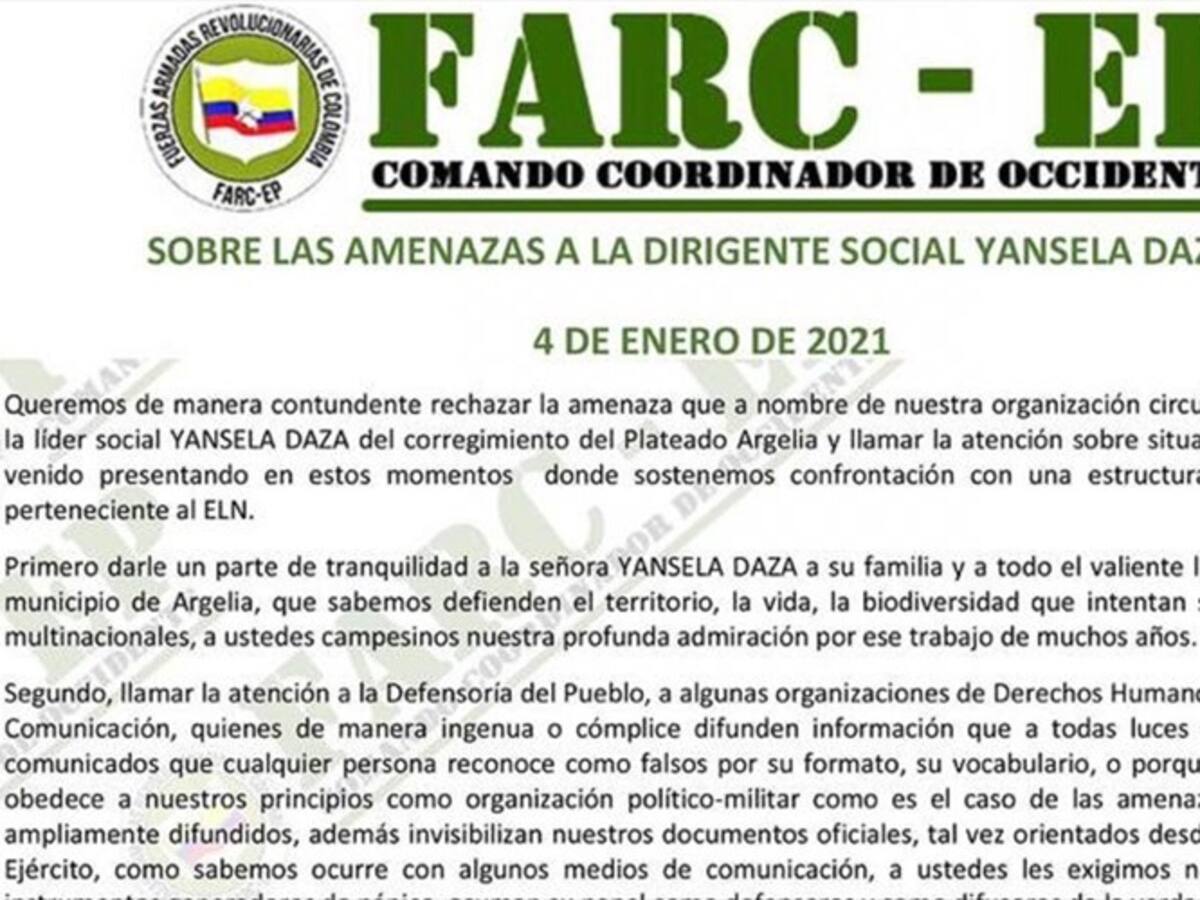 Desmienten amenazas contra lideresa en Argelia, Cauca