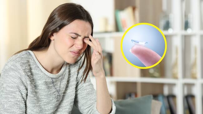 Persona frotándose los ojos / Dedo con lente de contacto (Getty Images)