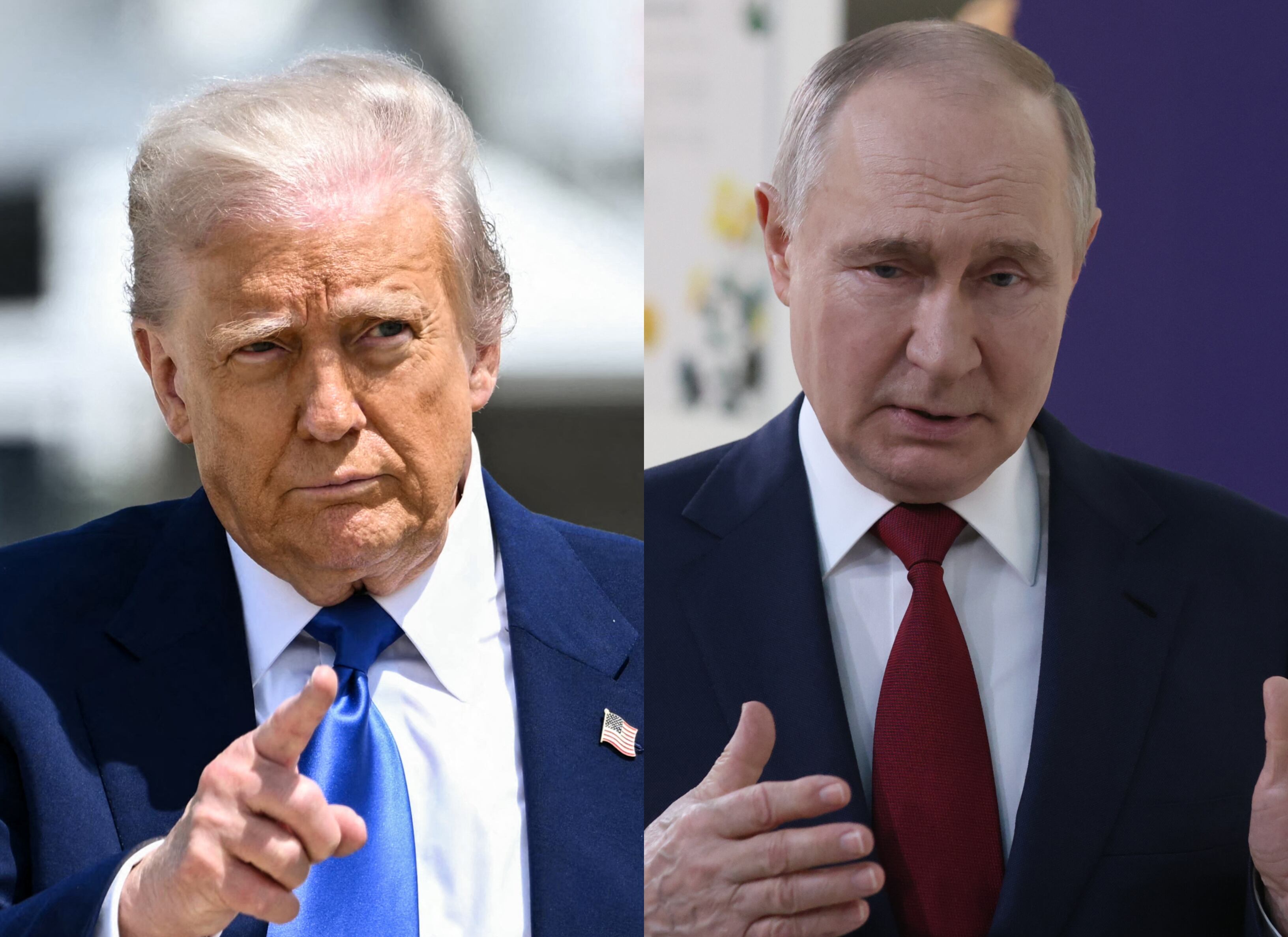 Presidente de Estados Unidos, Donald Trump. FOTO: Contributor/Getty Images. // Presidente de Rusia, Vladimir Putin. FOTO: BRENDAN SMIALOWSKI/AFP via Getty Images