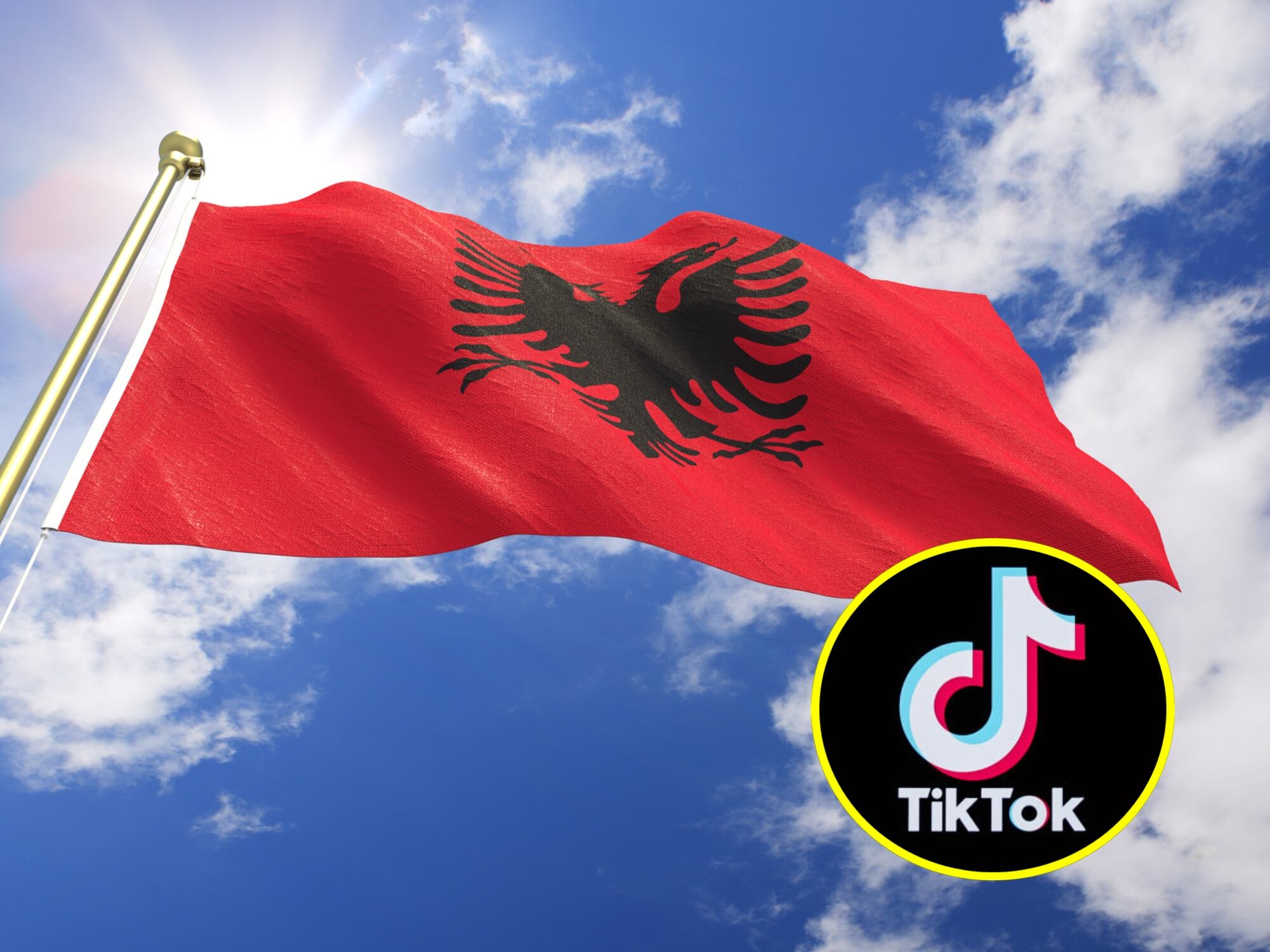 Bandera de Albania. I Foto: Getty Images. Logo de Tik Tok. I Foto: Jakub Porzycki/NurPhoto via Getty Images.